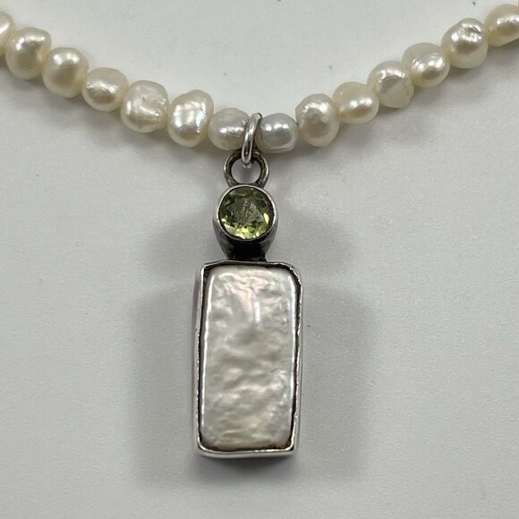 AC Signed Freshwater Pearl Beaded Mother of Pearl Silver Pendant Necklace - Picture 6 of 8